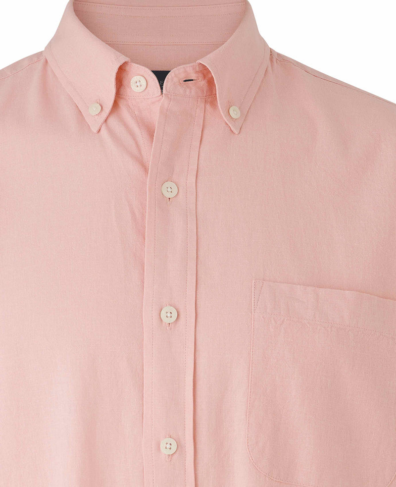 Peach Linen Cotton Classic Fit Button-Down Casual Shirt