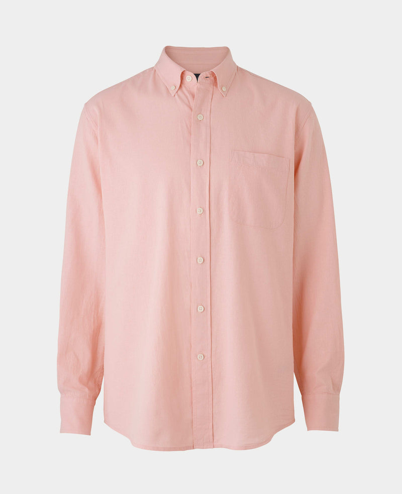 Peach Linen Cotton Classic Fit Button-Down Casual Shirt