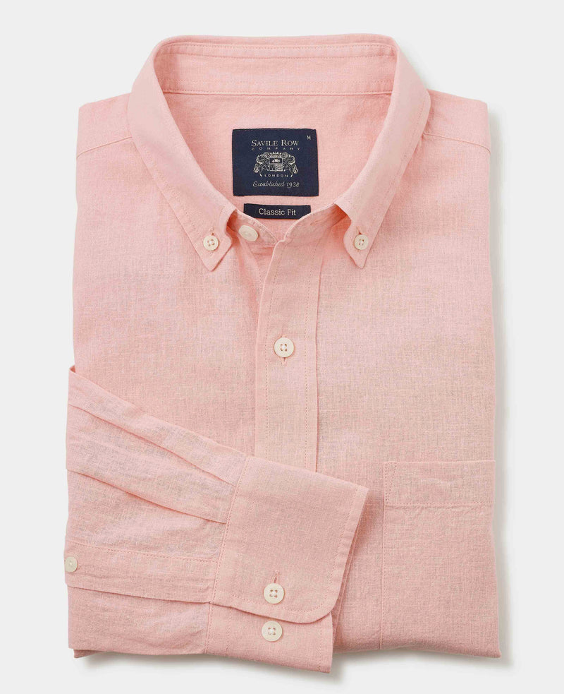 Peach Linen Cotton Classic Fit Button-Down Casual Shirt