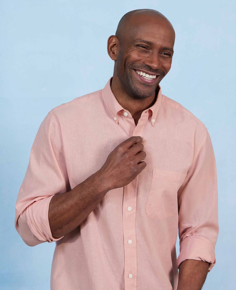 Peach Linen Cotton Classic Fit Button-Down Casual Shirt