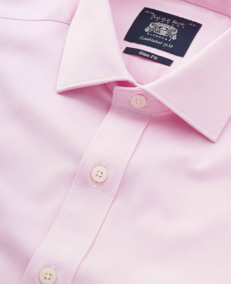 Pink Cotton Herringbone Slim Fit Dress Shirt - French Cuff