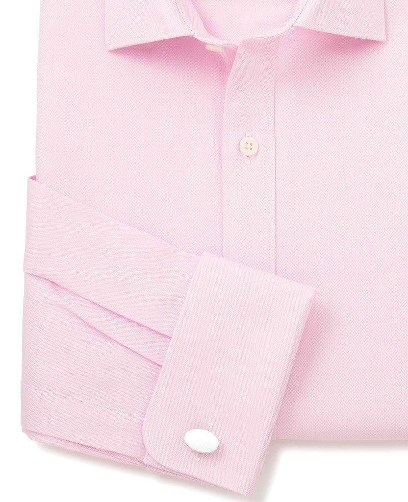 Pink Cotton Herringbone Slim Fit Dress Shirt - French Cuff