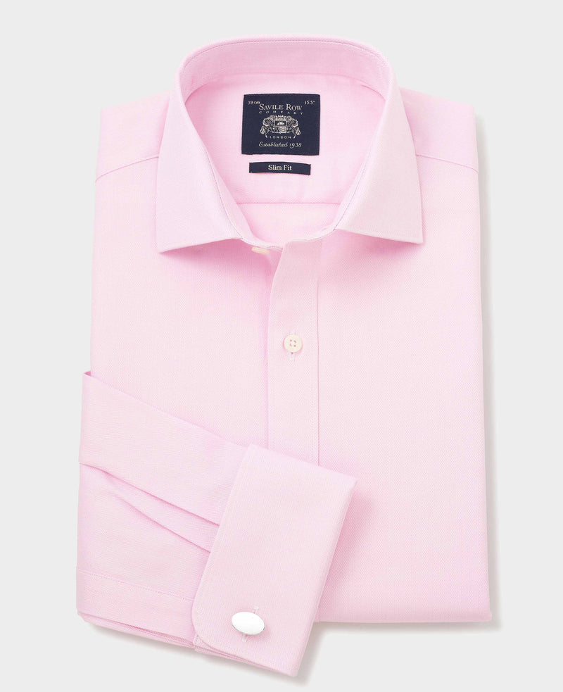 Pink Cotton Herringbone Slim Fit Dress Shirt - French Cuff