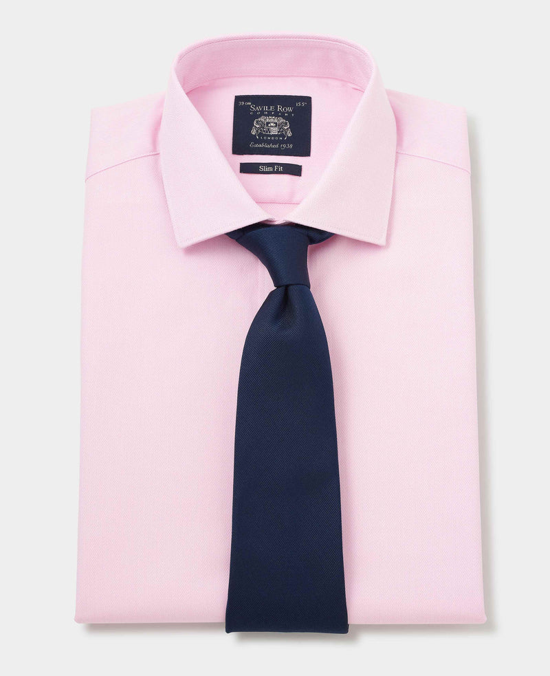 Pink Cotton Herringbone Slim Fit Dress Shirt - French Cuff