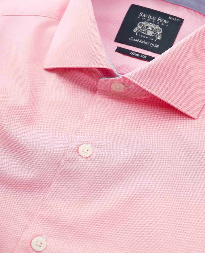 Pink Cotton Micro Check Slim Fit Smart-Casual Shirt - Single Cuff