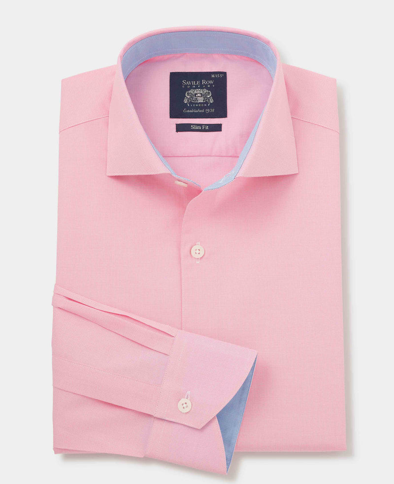 Pink Cotton Micro Check Slim Fit Smart-Casual Shirt - Single Cuff