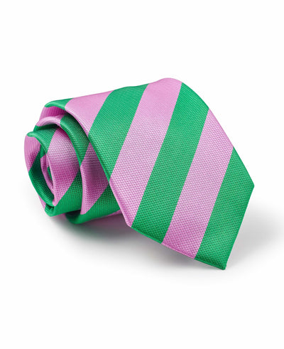 Men's Pink And Green Striped Silk Tie