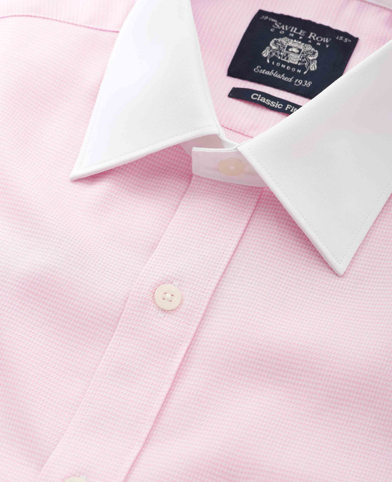 Pink Textured Cotton Puppytooth Classic Fit Winchester Dress Shirt - French Cuff