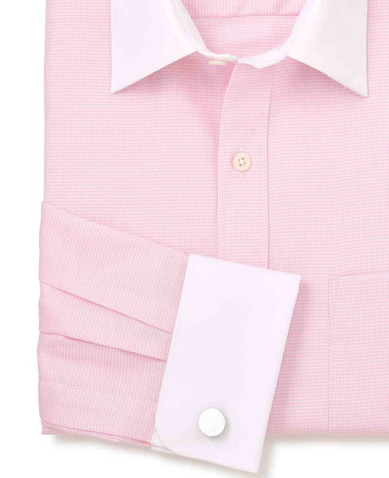 Pink Textured Cotton Puppytooth Classic Fit Winchester Dress Shirt - French Cuff