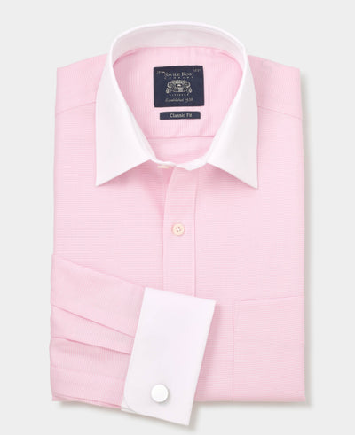 Pink Textured Cotton Puppytooth Classic Fit Winchester Dress Shirt - French Cuff