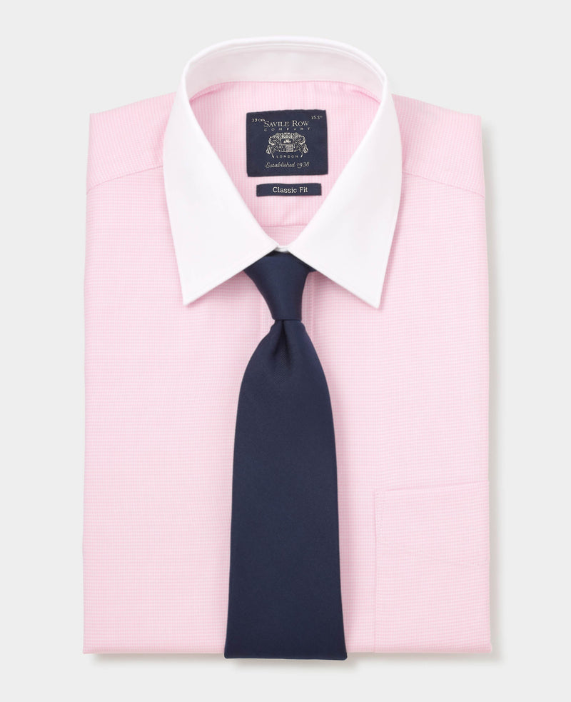 Pink Textured Cotton Puppytooth Classic Fit Winchester Dress Shirt - French Cuff