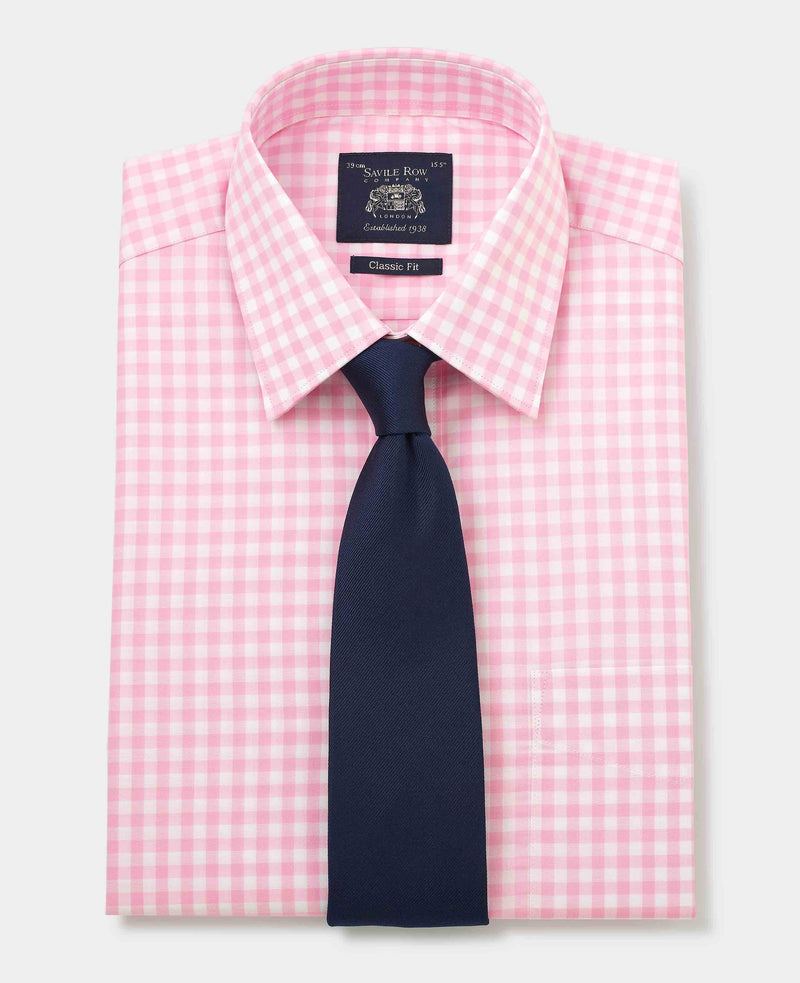 Men's Classic Fit Double Cuff Shirt in Pink White Check