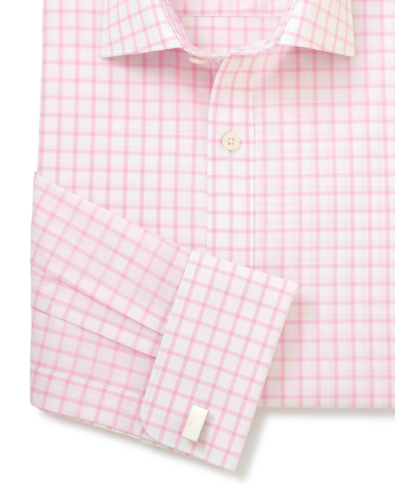 Pink White Check Slim Fit Shirt - Double Cuff