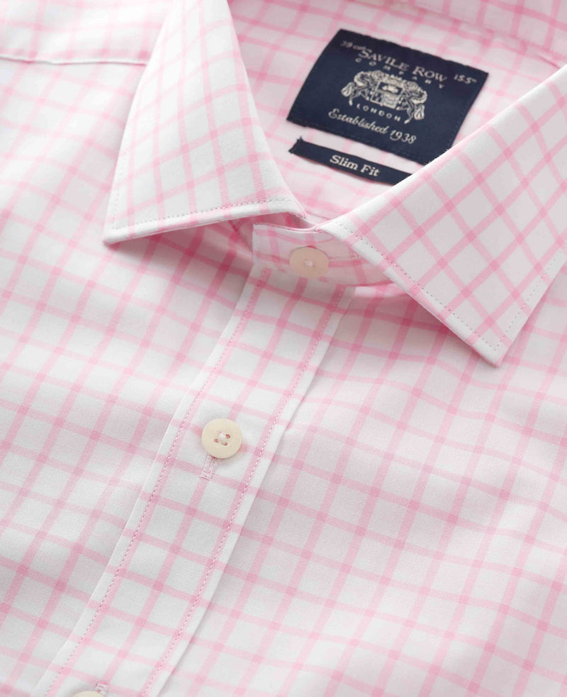 Pink White Check Slim Fit Shirt - Double Cuff