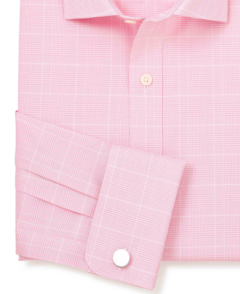 Pink White Cotton Prince of Wales Check Slim Fit Dress Shirt - Double Cuff