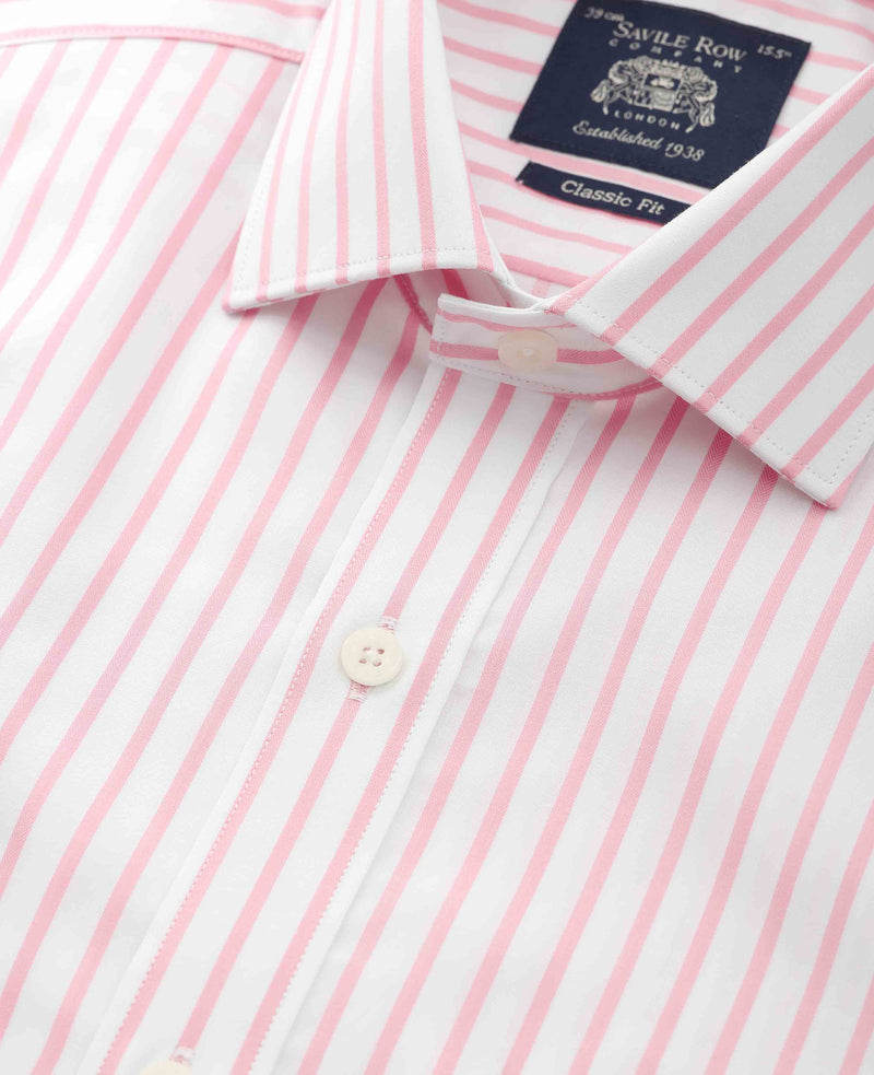Pink White Stripe Cotton Slim Fit Dress Shirt - Single Cuff