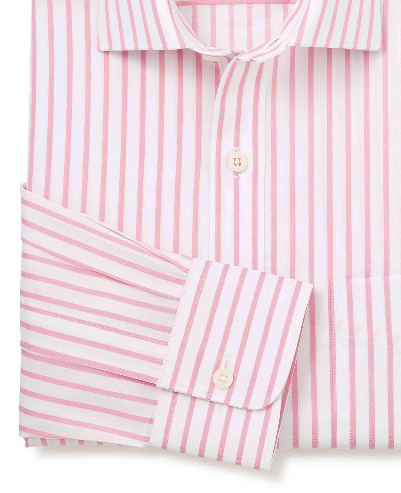 Pink White Stripe Cotton Slim Fit Dress Shirt - Single Cuff