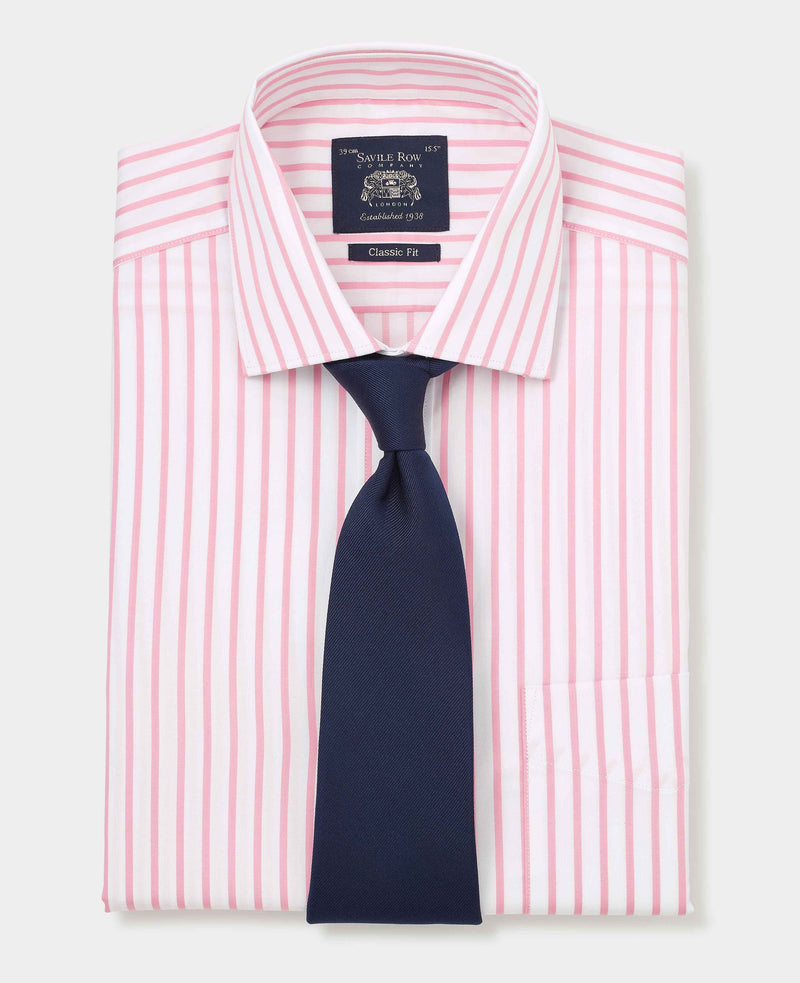 Pink White Stripe Cotton Slim Fit Dress Shirt - Single Cuff