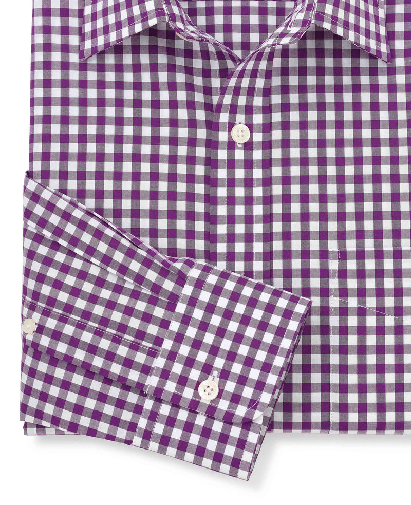 Purple Gingham Check Classic Fit Formal Shirt - Single Cuff