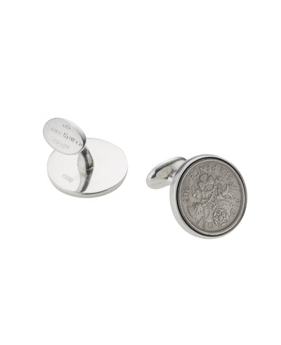 Men's Silver Sixpence Cufflinks