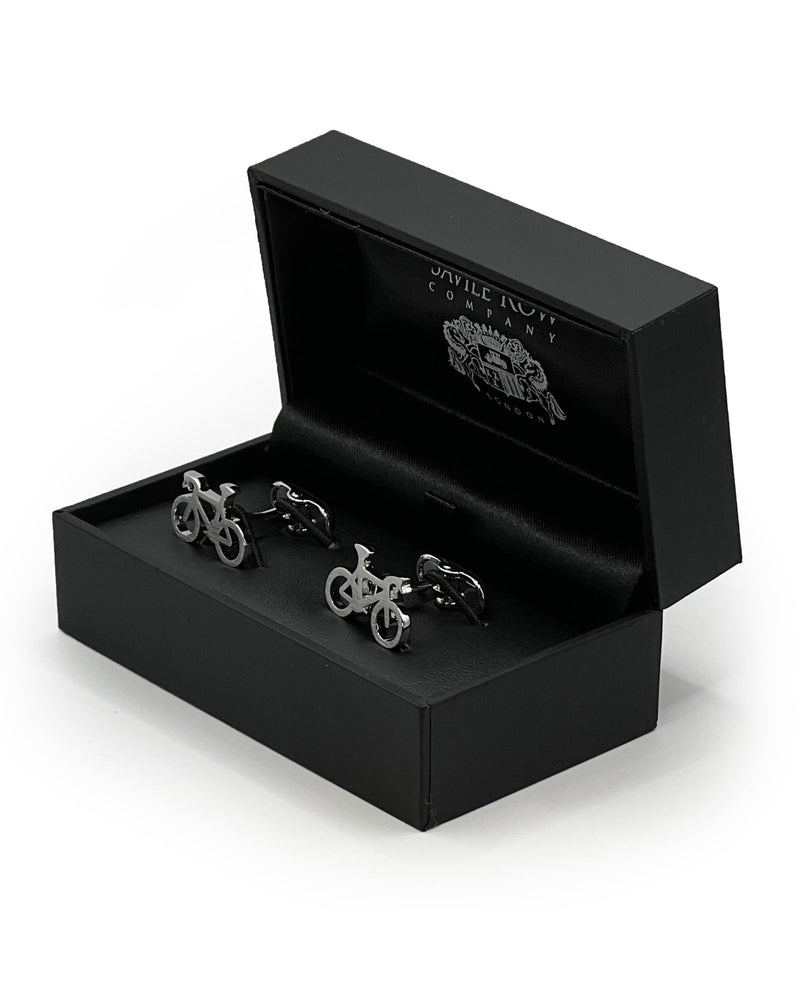 Silver Tone Rhodium Plated Bike Cufflinks