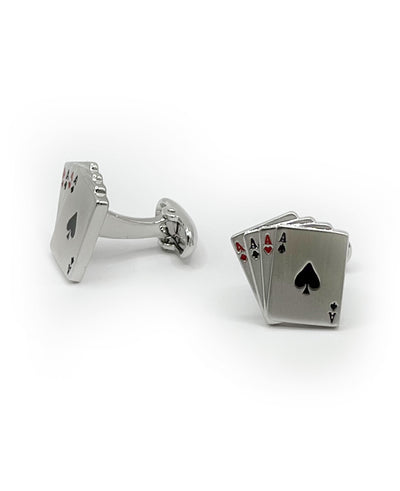 Men's Silver Rhodium Plated Cards Cufflinks