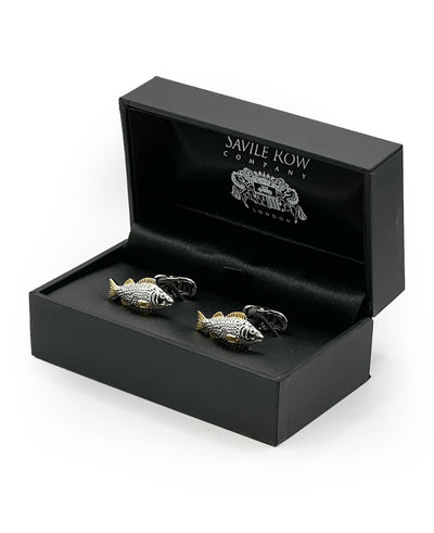 Silver Tone Rhodium Plated Fish Cufflinks