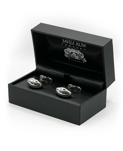 Silver Tone Rhodium Plated Rugby Ball Cufflinks