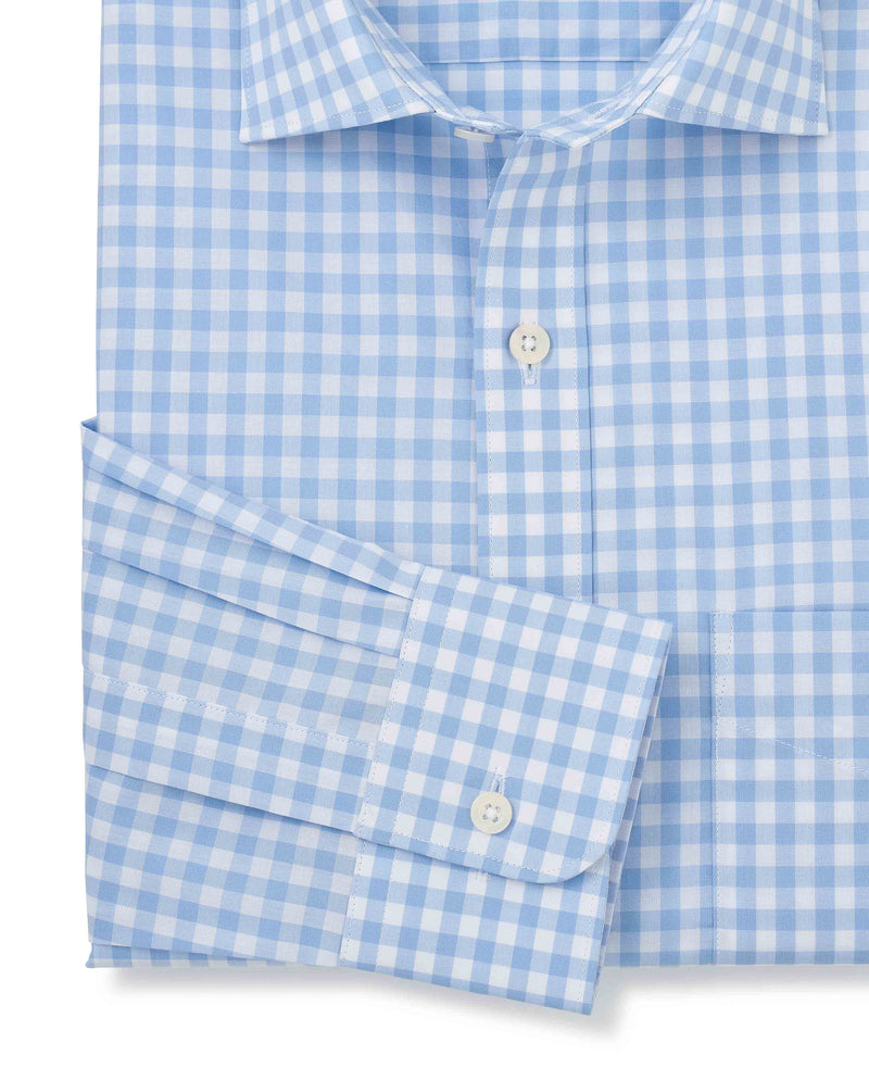 Sky Blue Cotton Gingham Classic Fit Dress Shirt - Single Cuff