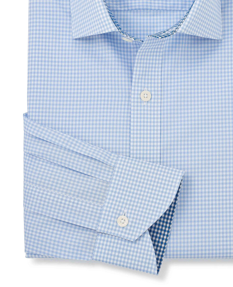 Sky Blue Cotton Gingham Slim Fit Dress Shirt - Single Cuff