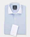 Sky Blue Cotton Window Check Classic Fit Winchester Dress Shirt - French Cuff