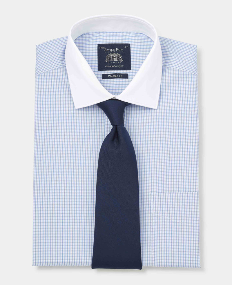 Sky Blue Cotton Window Check Classic Fit Winchester Dress Shirt - French Cuff