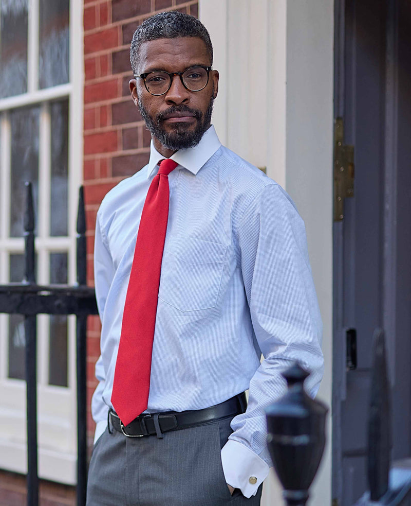 Sky Blue Cotton Window Check Classic Fit Winchester Dress Shirt - French Cuff