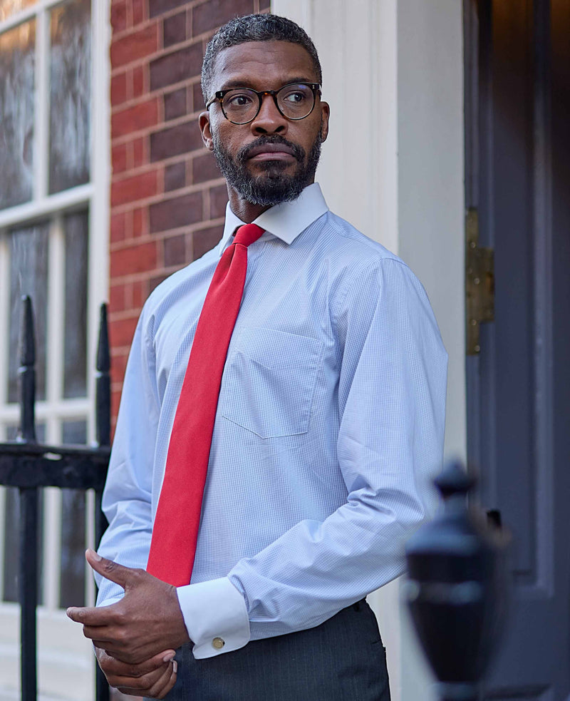 Sky Blue Cotton Window Check Classic Fit Winchester Dress Shirt - French Cuff