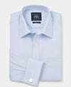 Sky Blue Textured Cotton Herringbone Classic Fit Dress Shirt - French Cuff