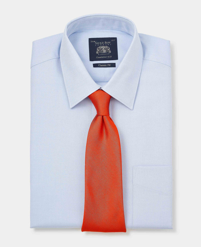 Sky Blue Textured Cotton Herringbone Classic Fit Dress Shirt - French Cuff