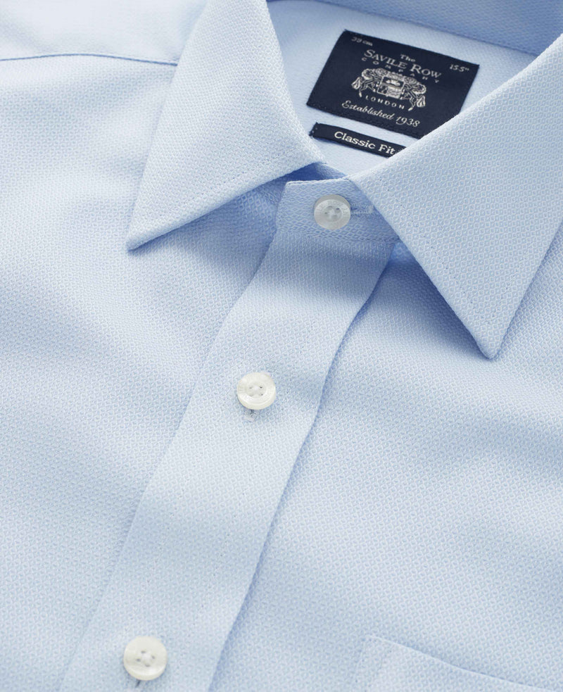 Sky Blue Textured Classic Fit Shirt w/ Windsor Collar - Single or Double Cuff