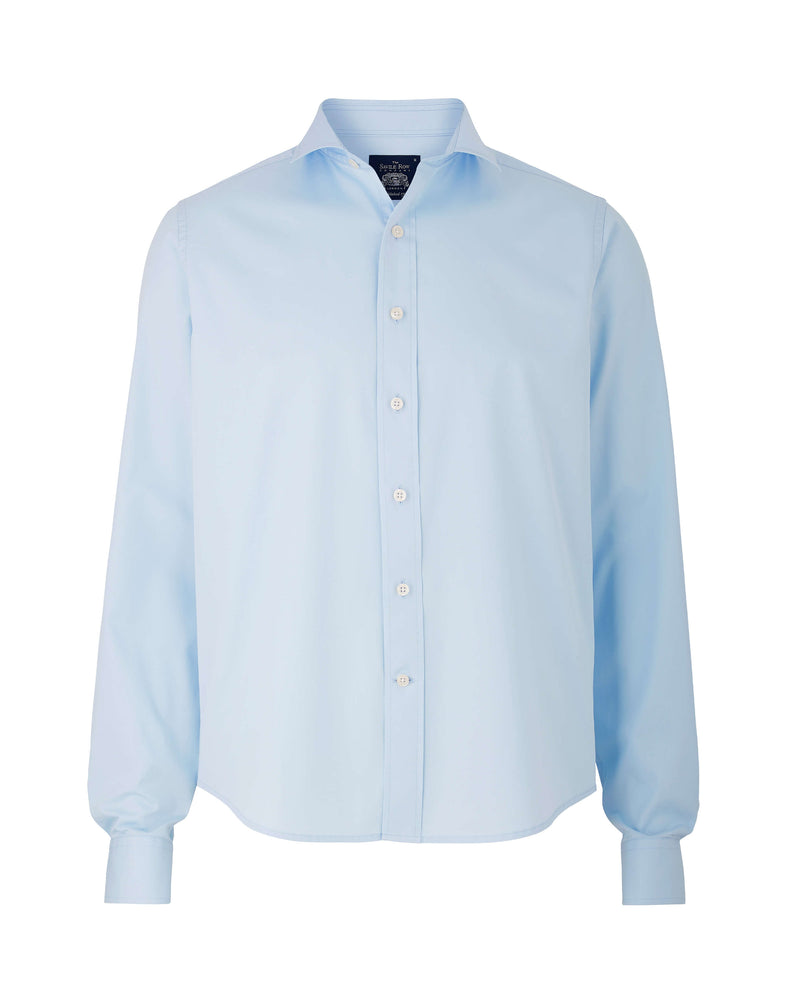 Sky Blue Twill Slim Fit Shirt in Shorter Length - On Mannequin - 1398SKY