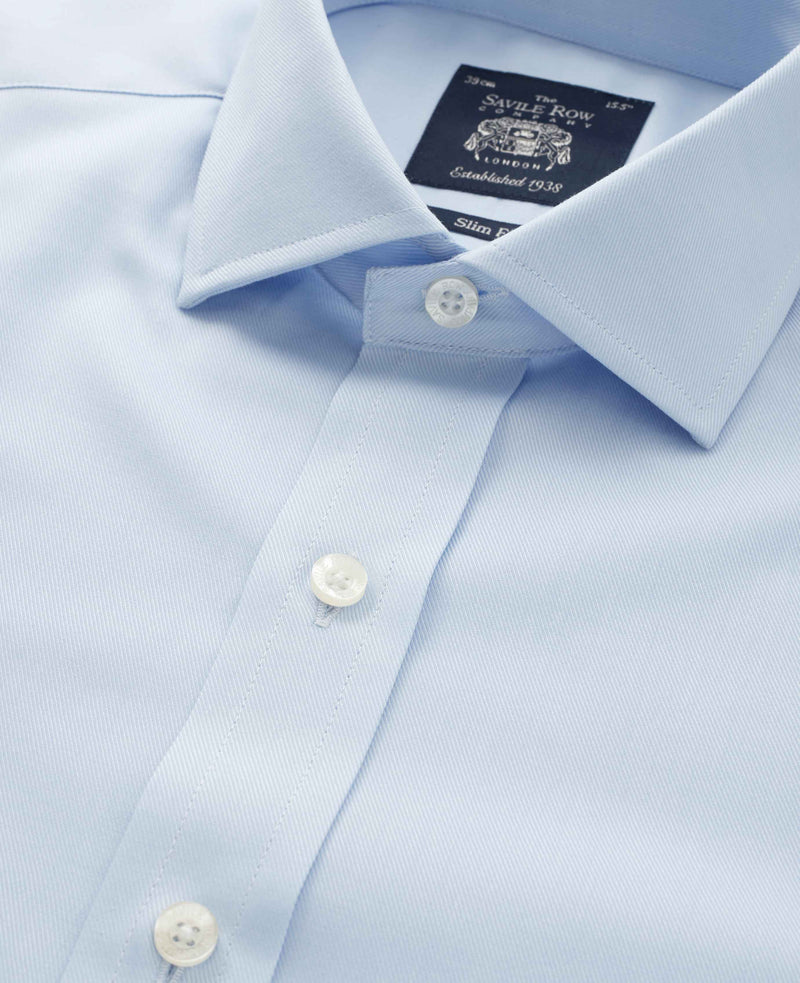 Sky Blue Twill Slim Fit Shirt W/ Cutaway Collar - Collar Detail - 1375SKY