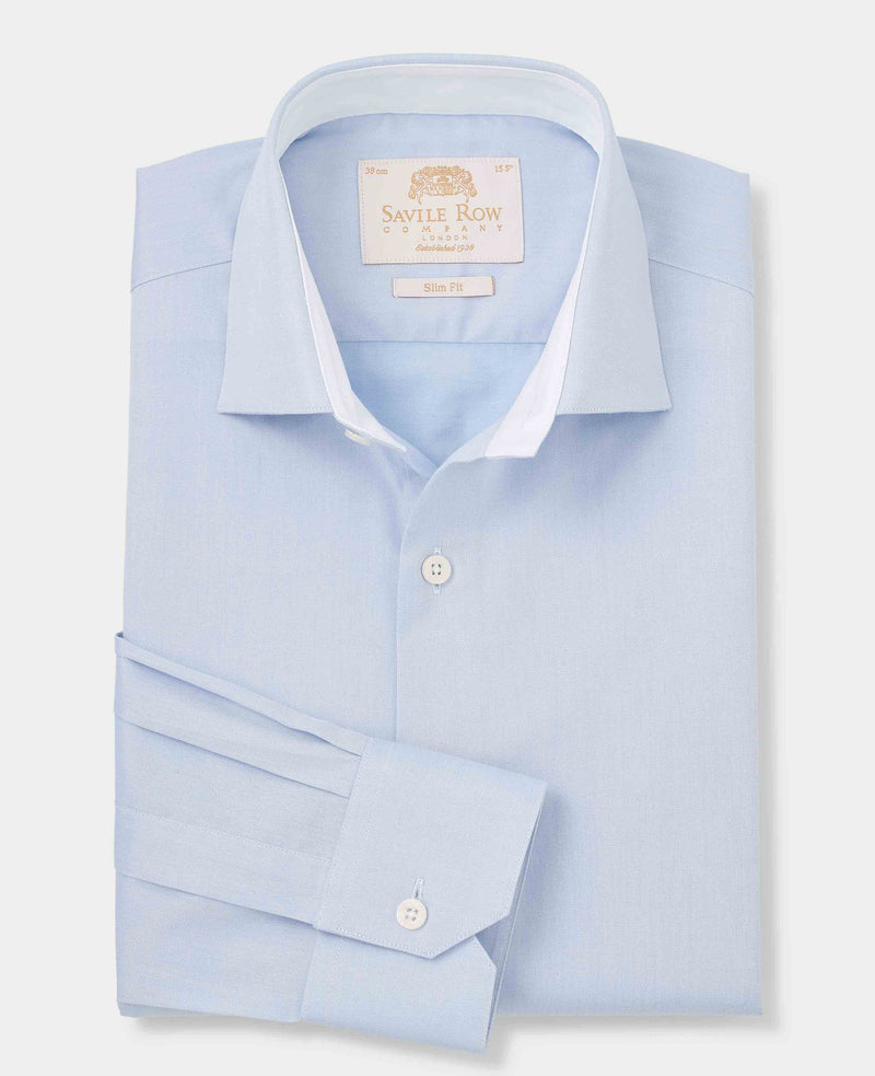 Sky Blue Two-Ply Cotton Slim Fit Gold Label Dress Shirt - Single Cuff