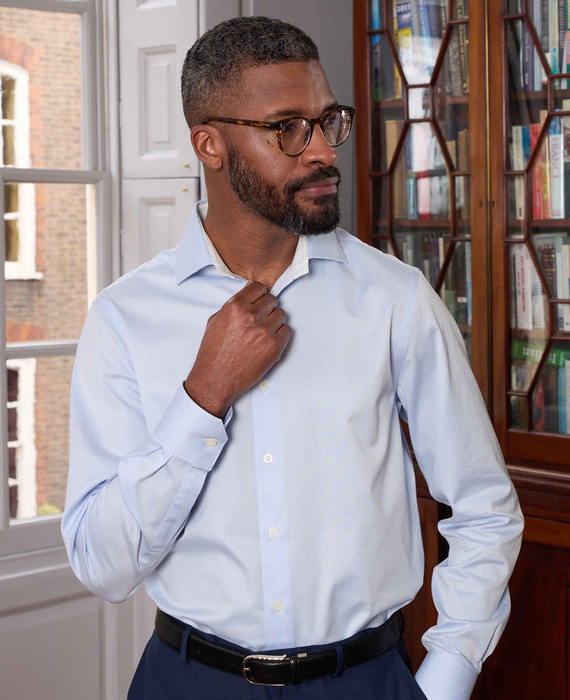 Sky Blue Two-Ply Cotton Slim Fit Gold Label Dress Shirt - Single Cuff