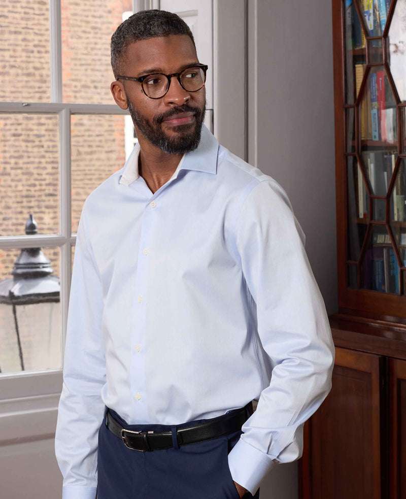 Sky Blue Two-Ply Cotton Slim Fit Gold Label Dress Shirt - Single Cuff