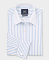 Sky Blue White Cotton Herringbone Stripe Classic Fit Winchester Dress Shirt - French Cuff