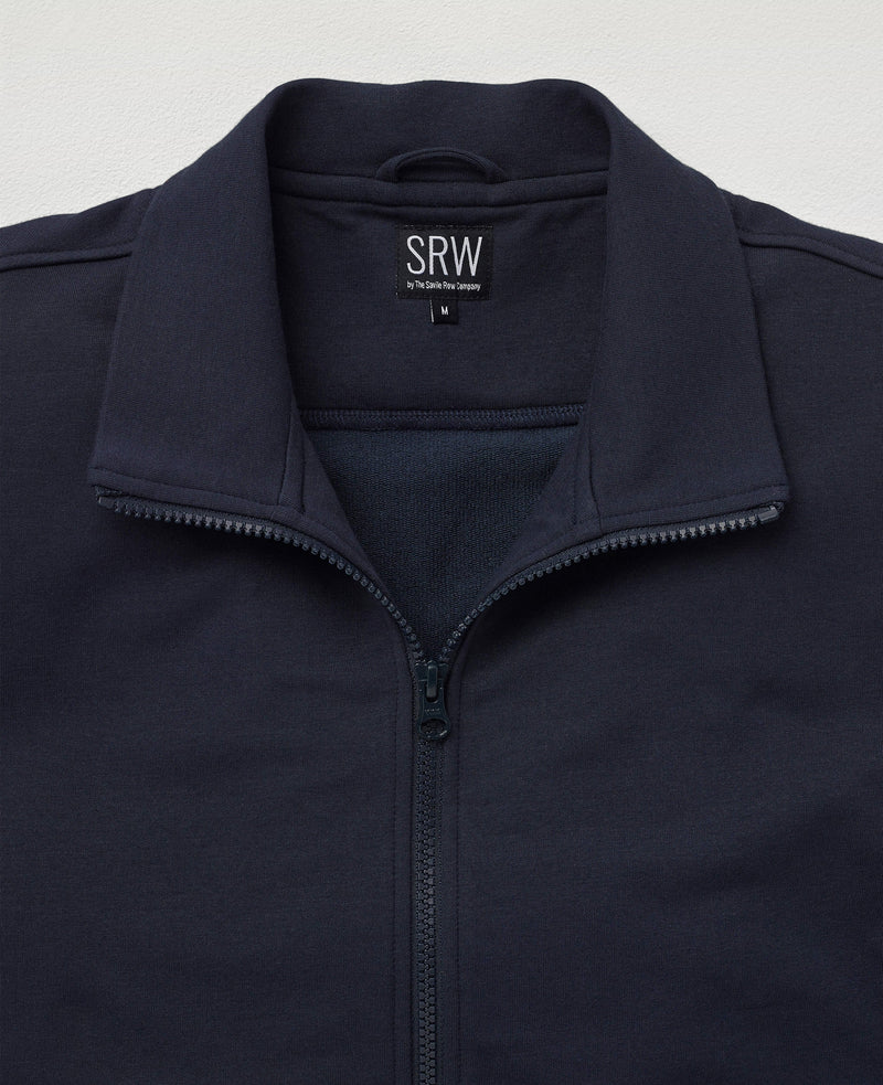 SRW Navy Loopback Stretch Cotton Blend Zip-Up Sweatshirt