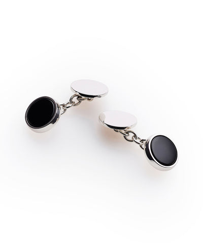 Sterling Silver Onyx Stone Chained Cufflinks