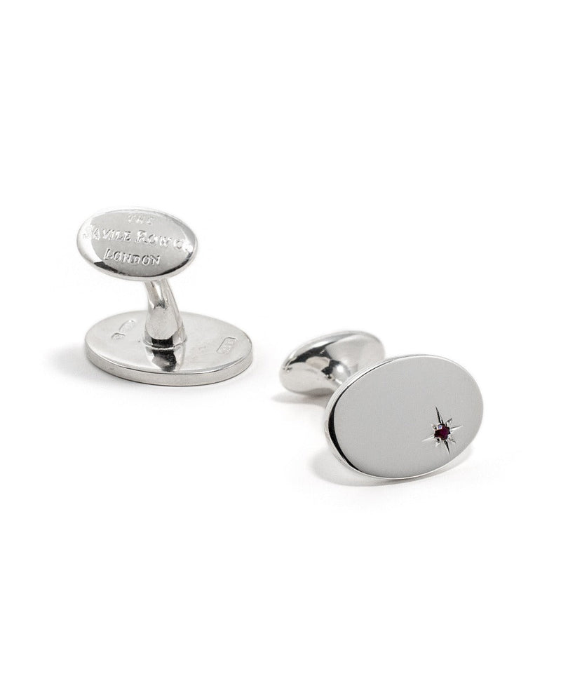 Men's Silver Ruby Oval Cufflinks