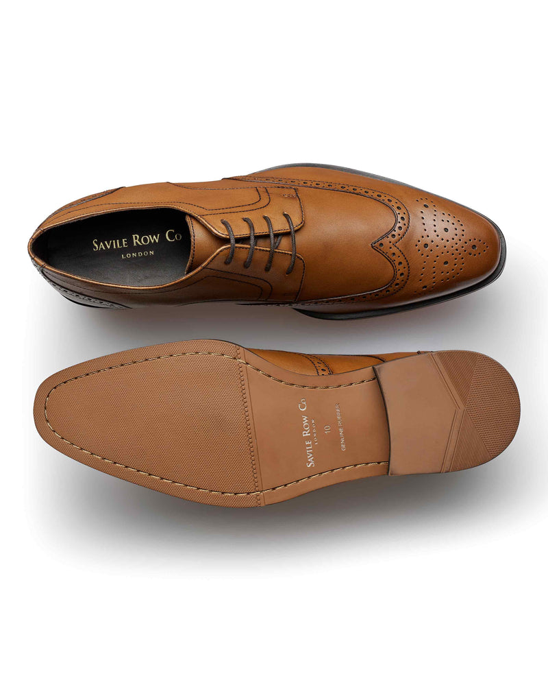 Tan Leather Brogue Derby Shoes