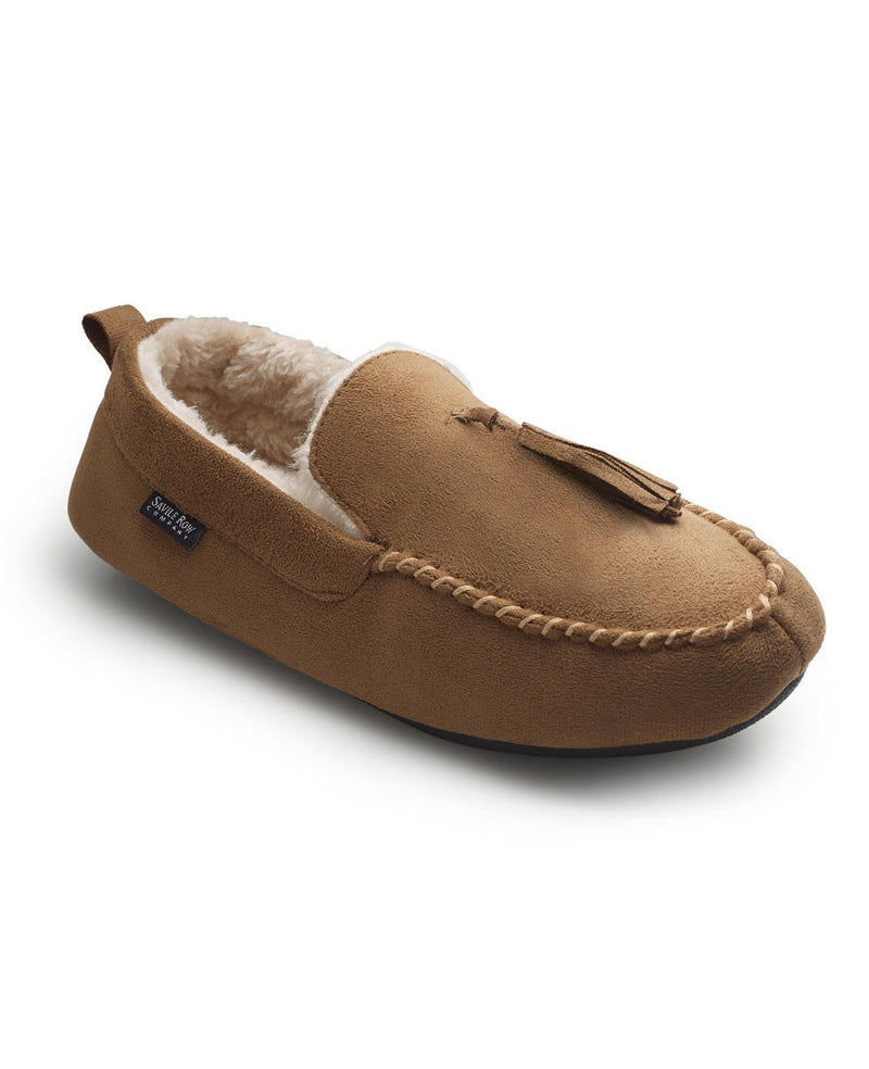 Men's Tan Microsuede Moccasin Slippers