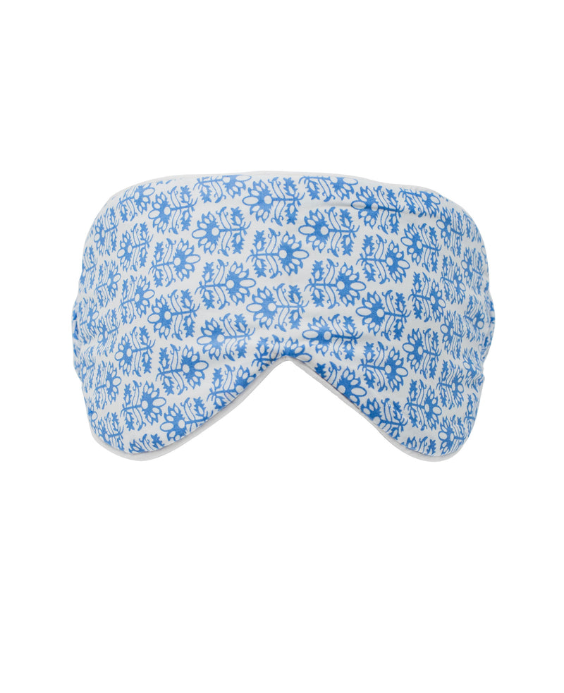 White Blue Flower Print Cotton Eye Mask - On Dummy - LEM1001BLU