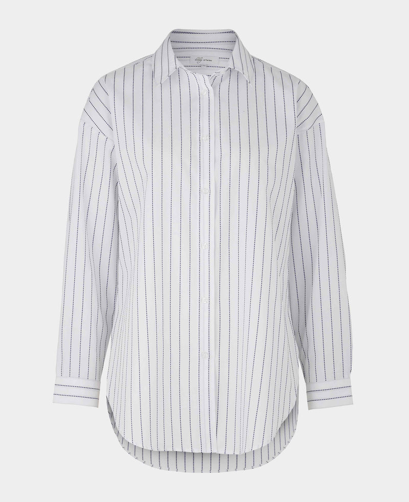 Women's White Blue Stripe Boyfriend Fit Shirt